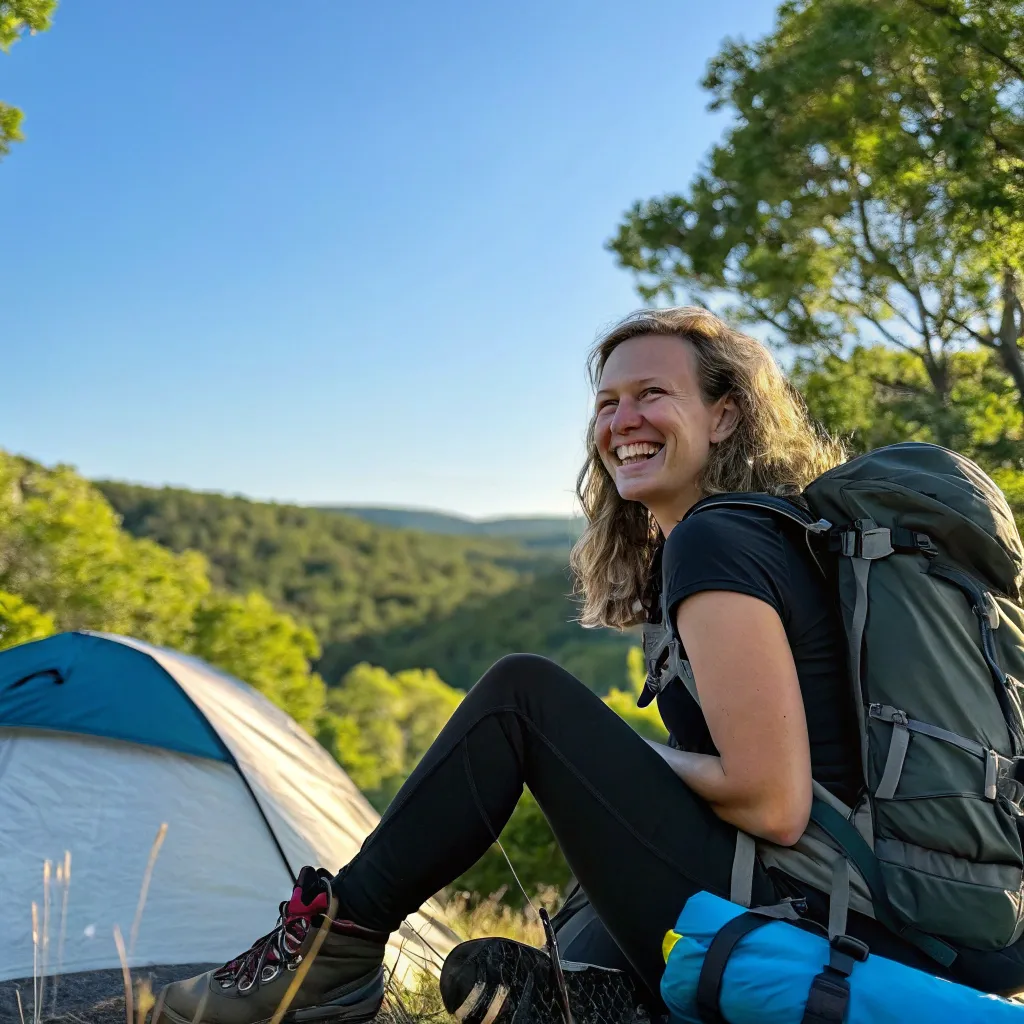 Happy camper Sarah enjoying the outdoors